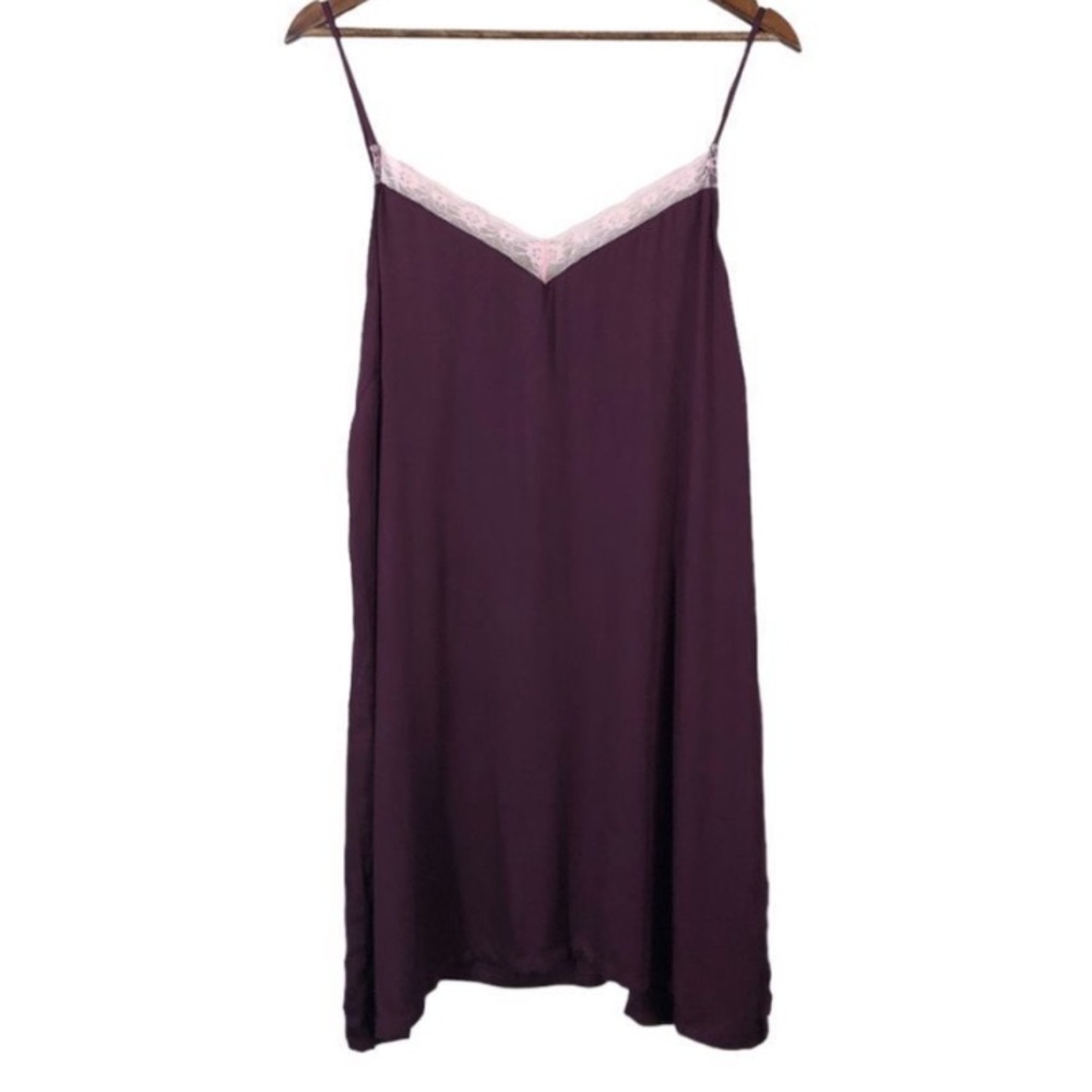 4/$45 Purple with Pink Lace Strappy Slip Dress Nightie size XL